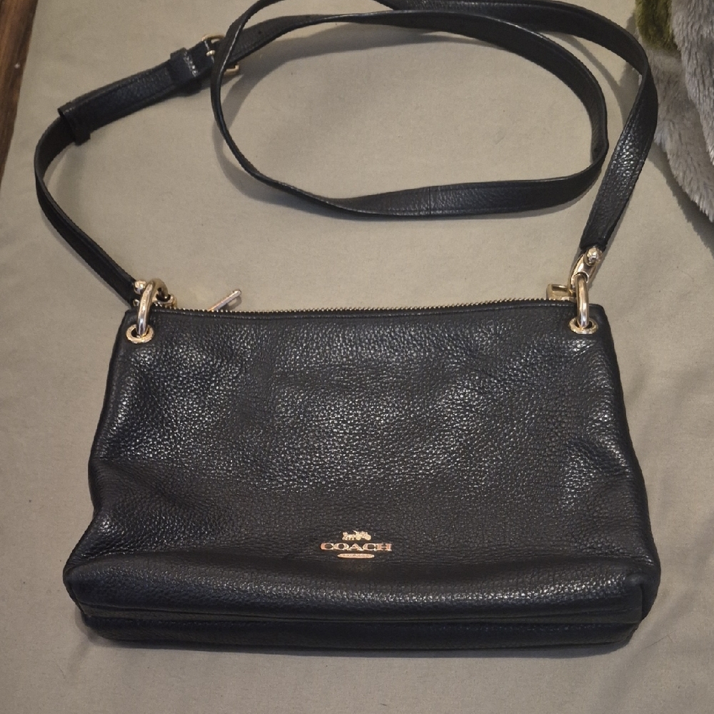 Coach Black Pebbled Leather Crossbody Bag with Gold Hardware